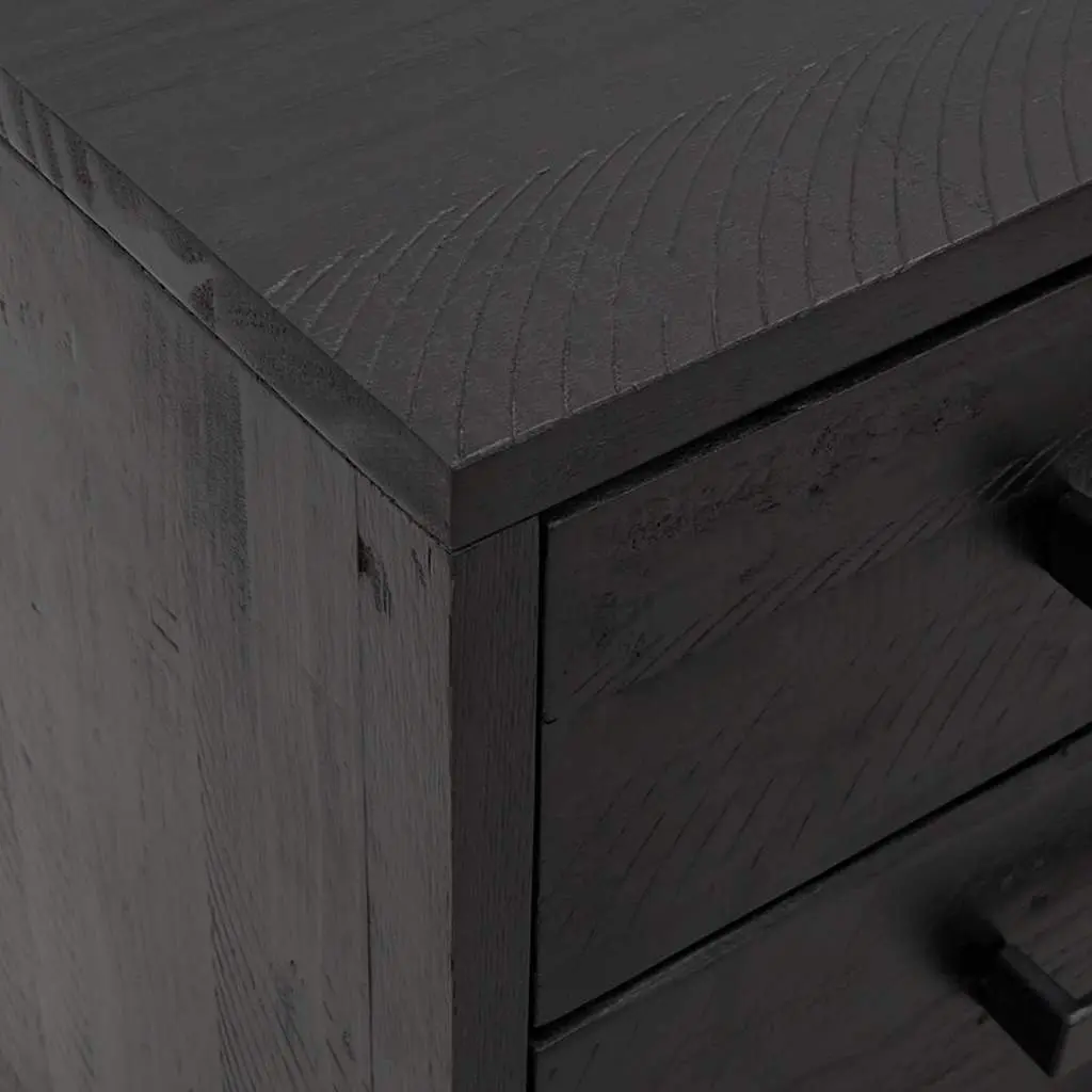 Bedside Cabinet Solid Pinewood Black 40x30x55 cm 2 Piece Bedroom Storage Drawers