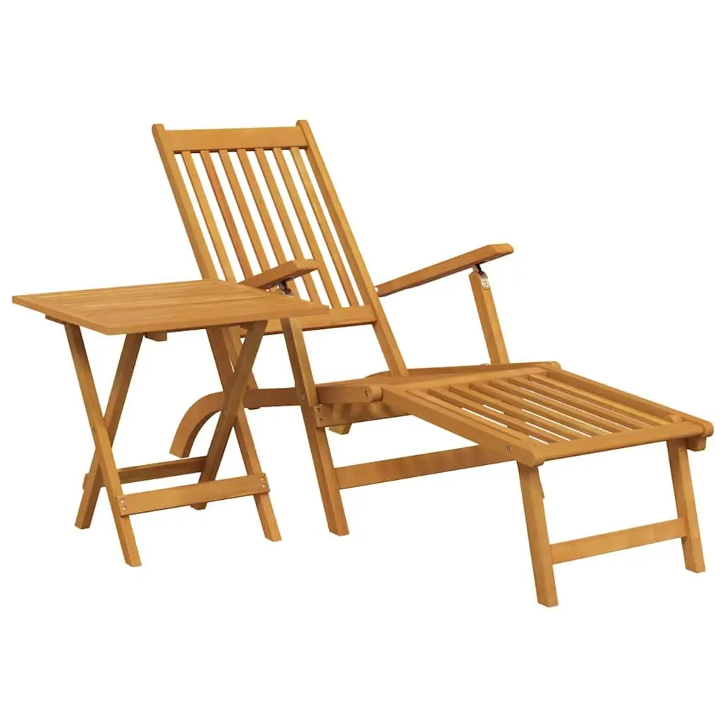 Deck Chair Solid Acacia Wood Adjustable Brown with Footrest and Table