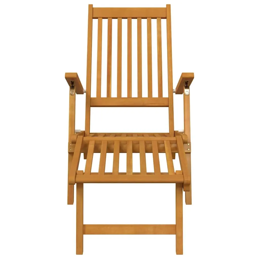 Deck Chair Solid Acacia Wood Adjustable Brown with Footrest and Table