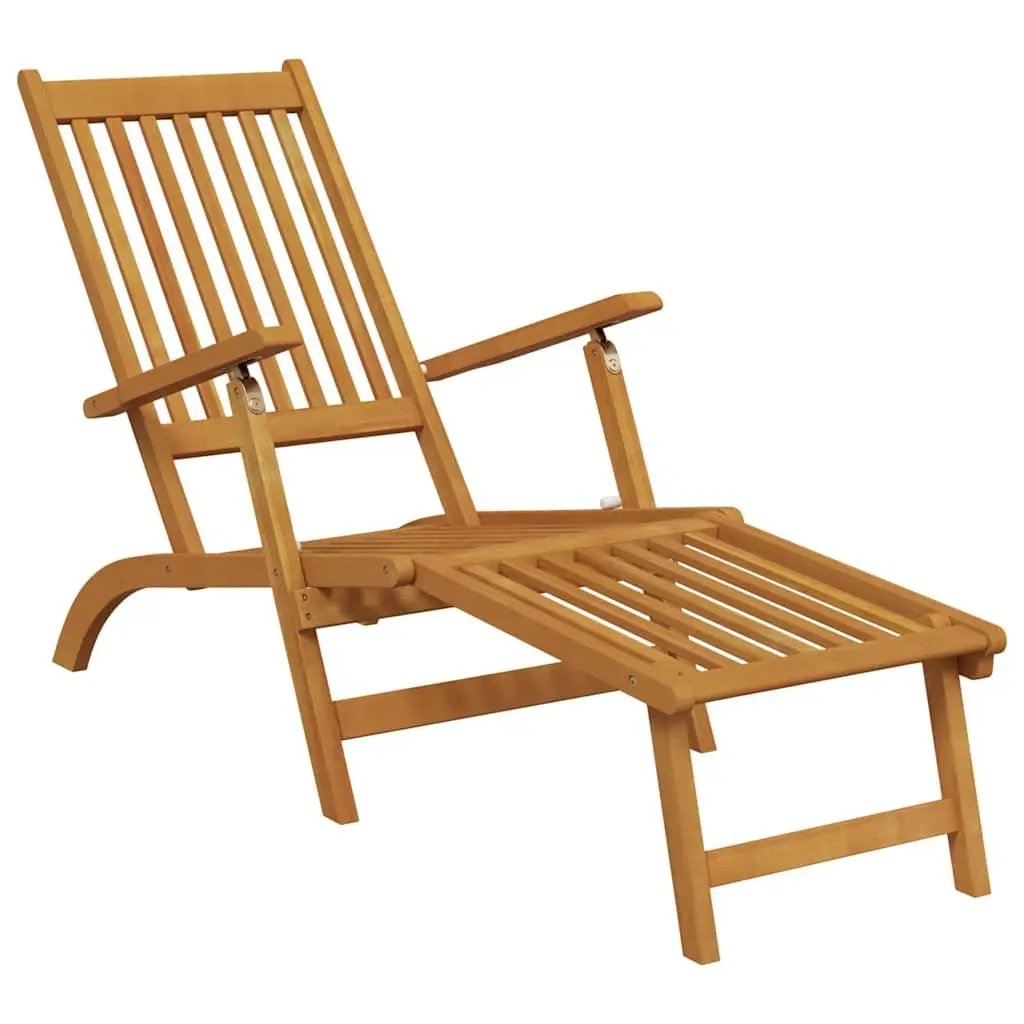 Deck Chair Solid Acacia Wood Adjustable Brown with Footrest and Table