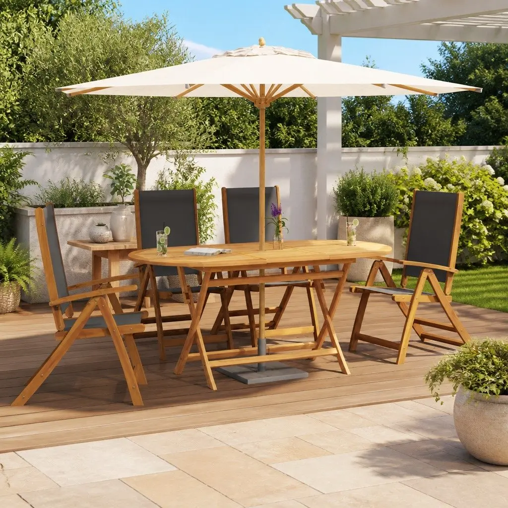 4 Piece Folding Outdoor Chairs Acacia Wood Textilene Brown Patio Seating