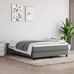 Box Spring Bed Frame Double Grey Fabric Bedroom Furniture Supportive Slats