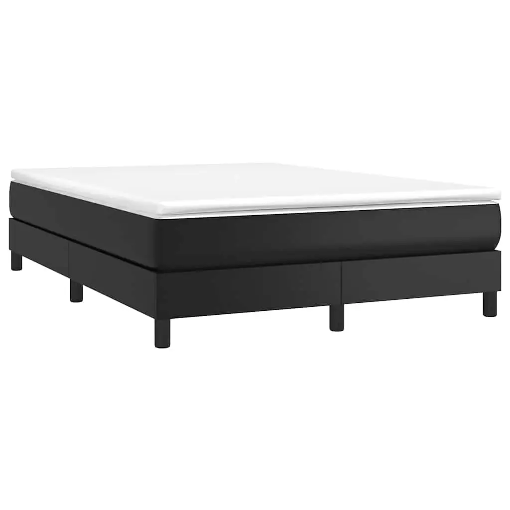 Box Spring Bed Frame Faux Leather Queen Black Plywood