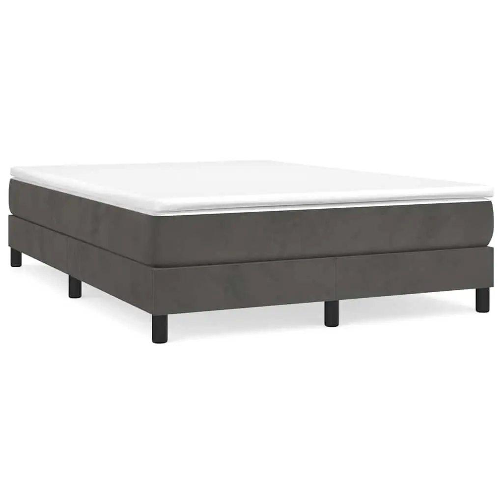 Box Spring Bed Frame Queen Size Grey Velvet Upholstered Bedroom Furniture
