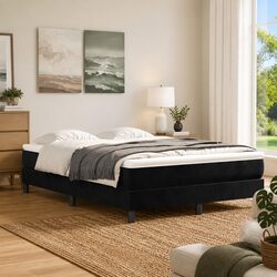 Queen Box Spring Bed Frame Black Velvet Upholstered Platform Bedroom Furniture