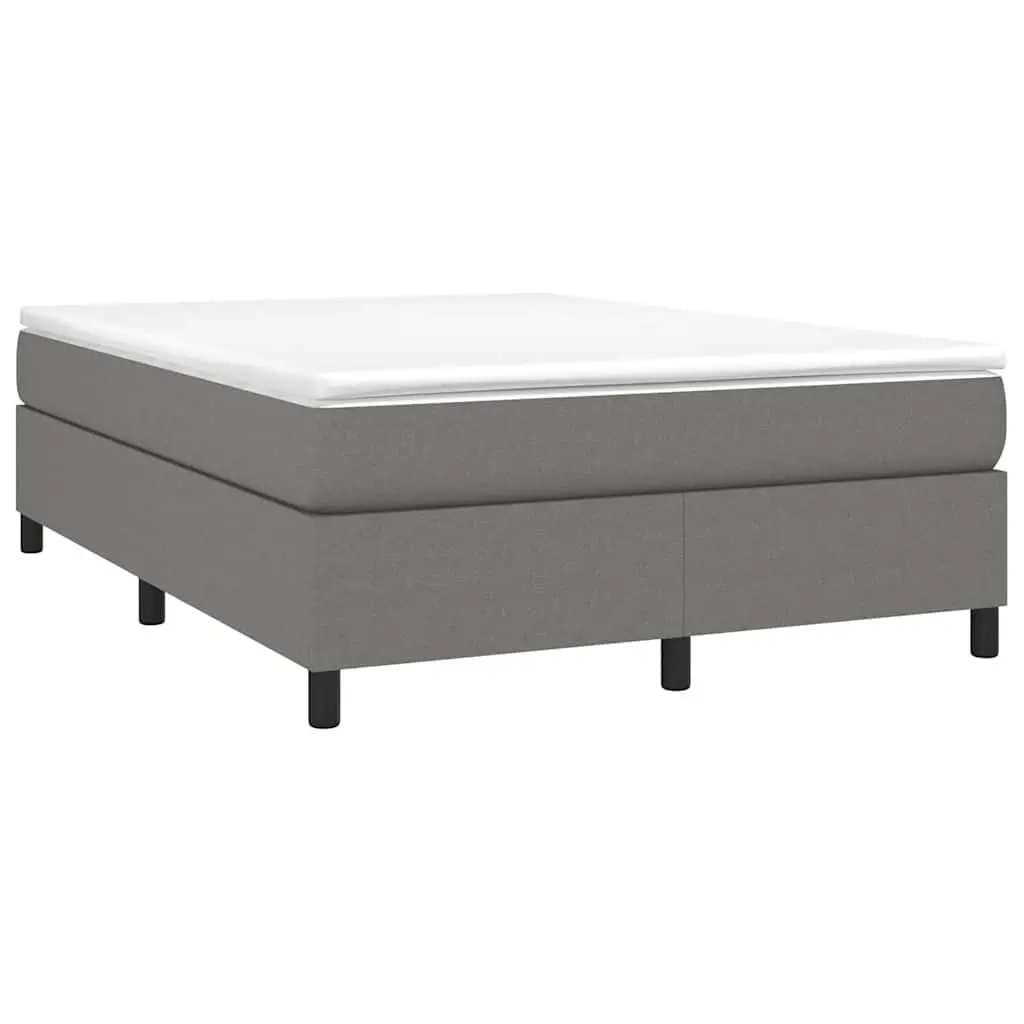 Box Spring Bed Frame Queen Size Grey Fabric Bedroom Furniture with Plywood Slats
