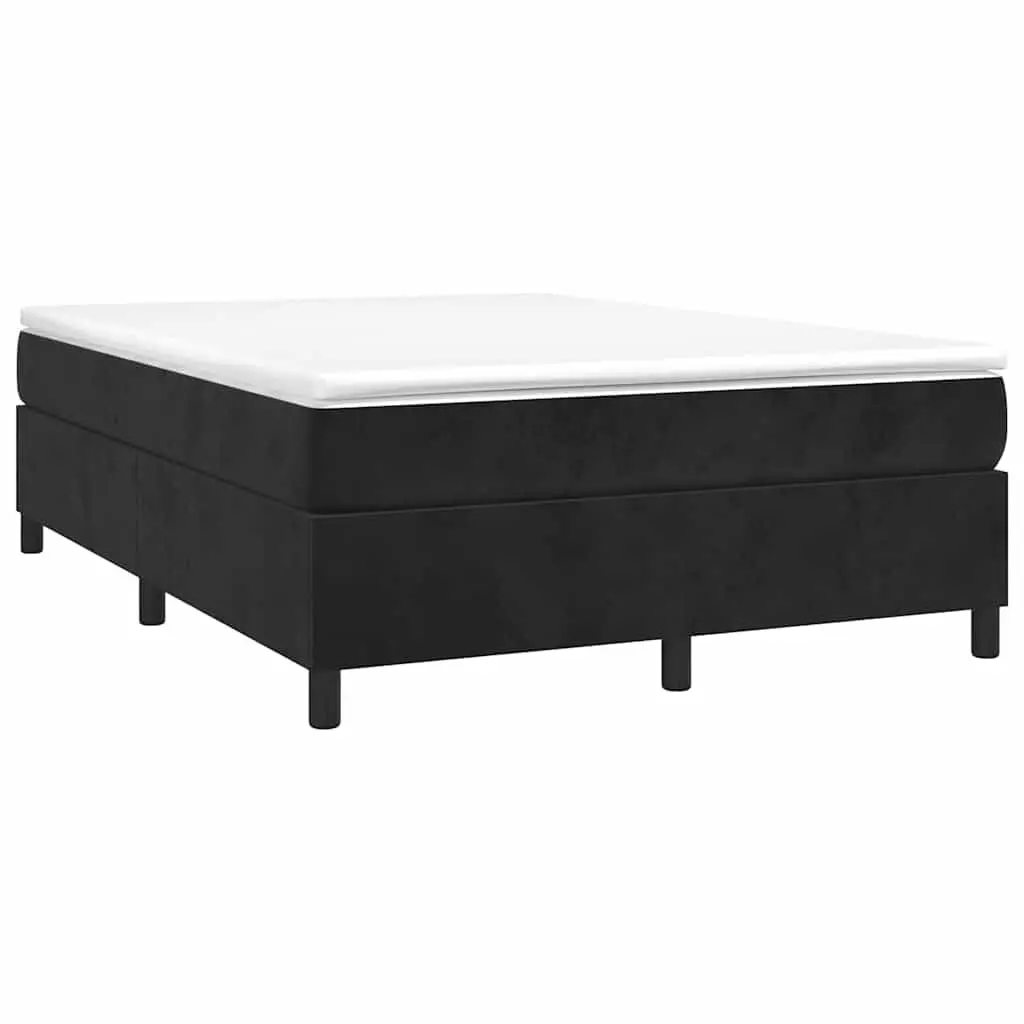 Double Box Spring Bed Frame Velvet Upholstered 54 Inch Black Sturdy Construction with Plywood Slats