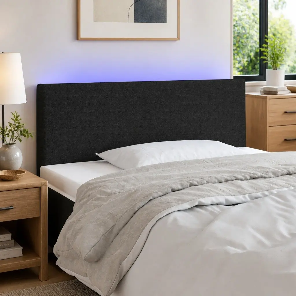 Black Fabric LED Headboard 100cm with Height Adjustability