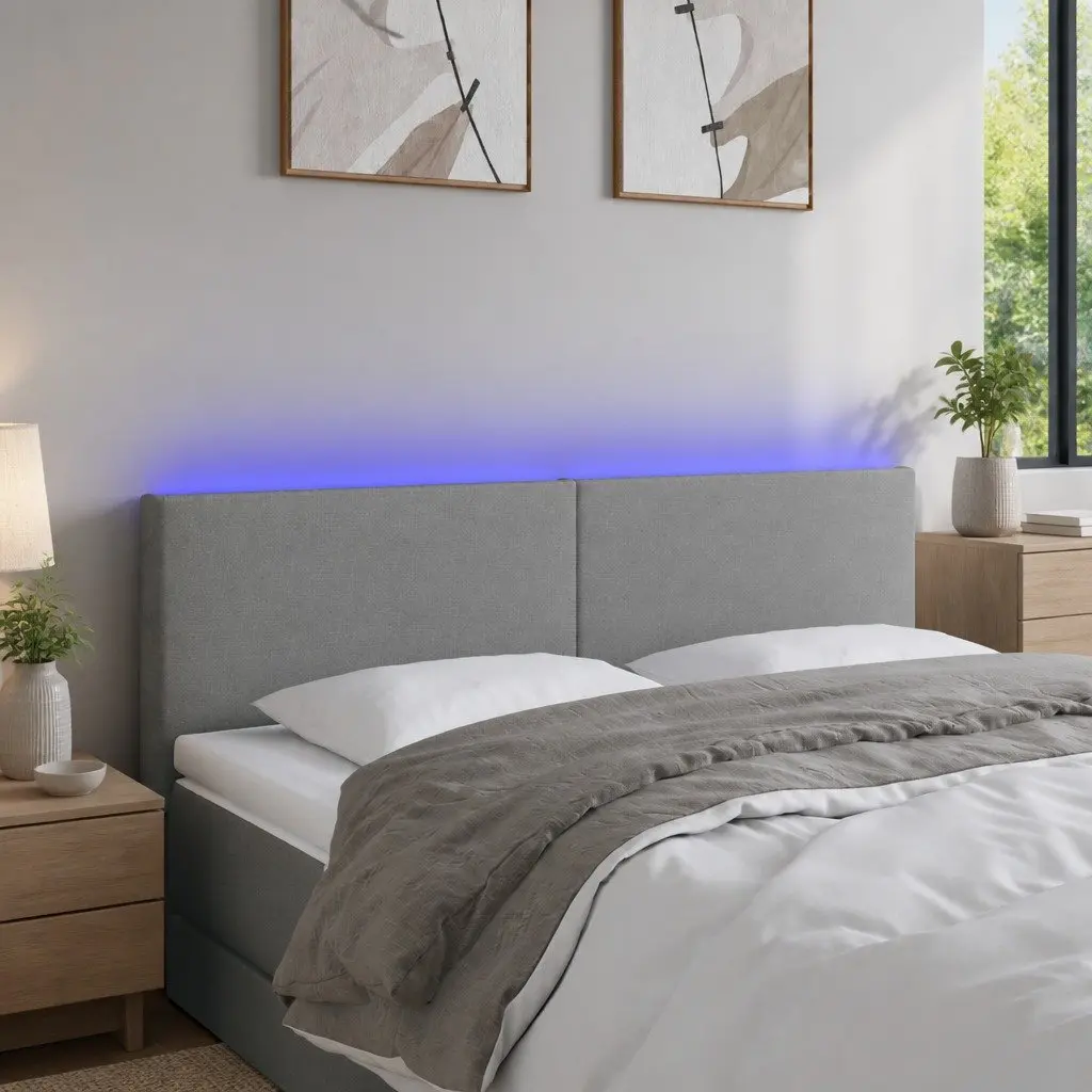 LED Headboard Dark Grey Fabric Adjustable Height 144cm Bed Backrest