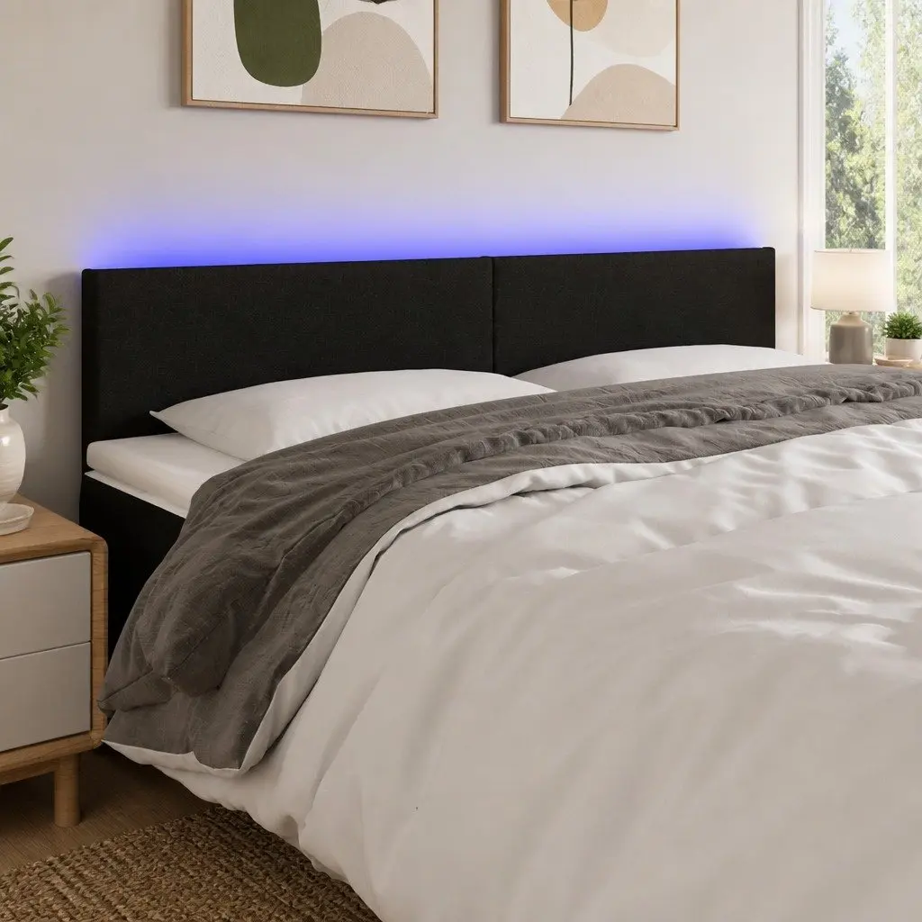 LED Headboard Fabric 160 cm Black Adjustable Height Back Support Modern