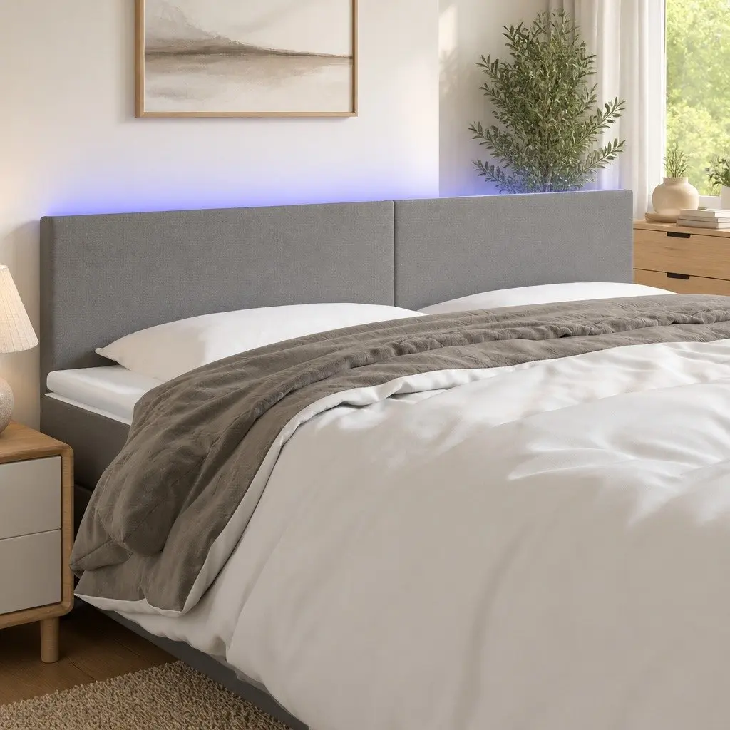 200cm Fabric Adjustable Height LED Headboard Dark Grey Wall Mount Bedroom