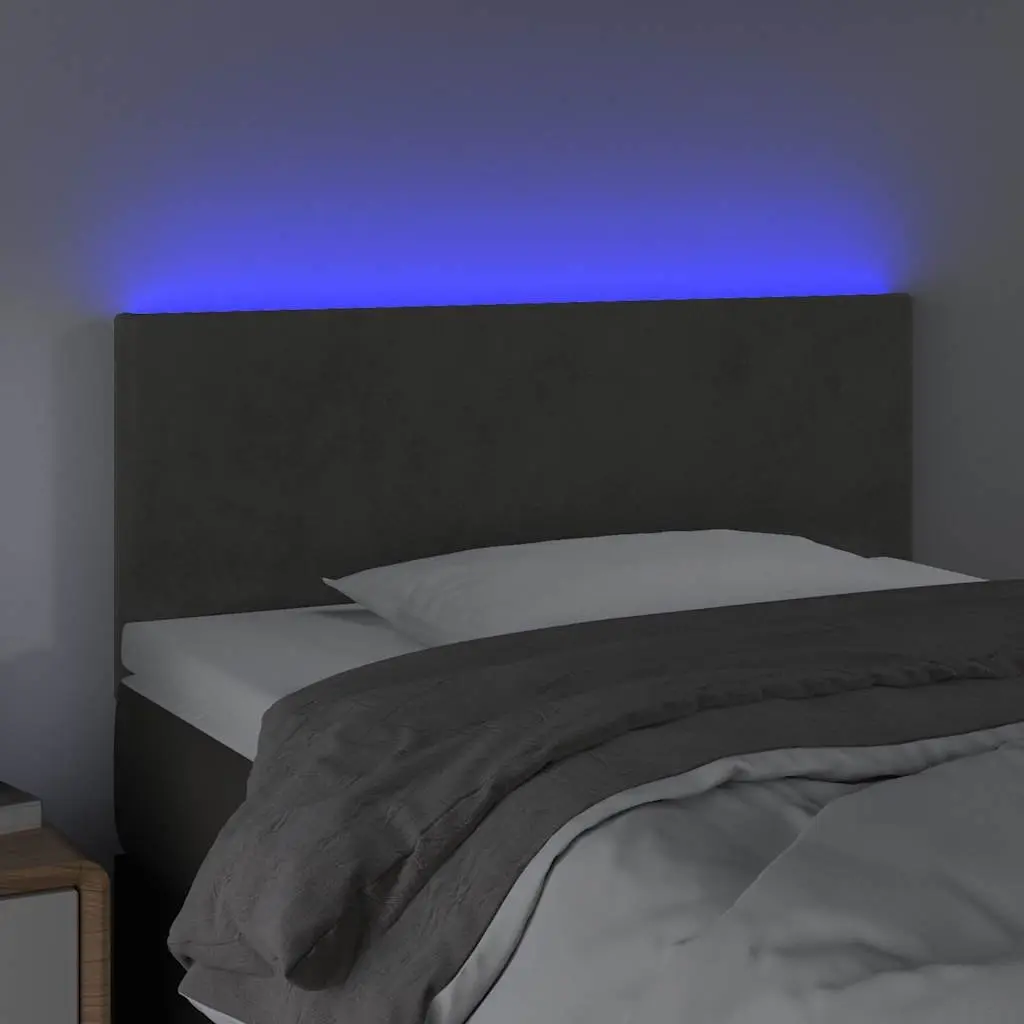 LED Headboard 100 cm Grey Velvet Bed Frame Modern Design Adjustable Height