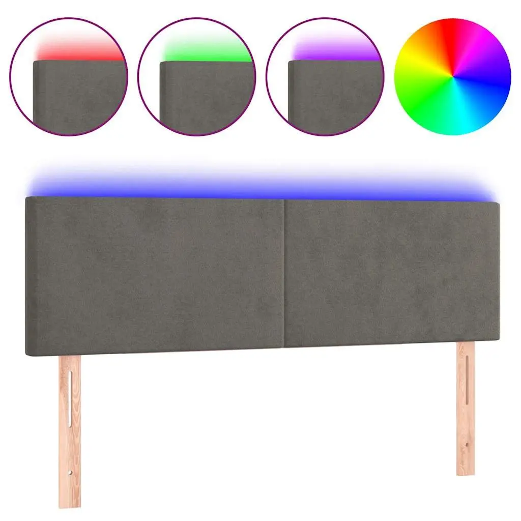 LED Headboard Grey Velvet 144cm Adjustable Height Bedroom Bed Backrest Support