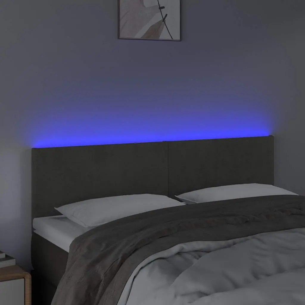 LED Headboard Grey Velvet 144cm Adjustable Height Bedroom Bed Backrest Support