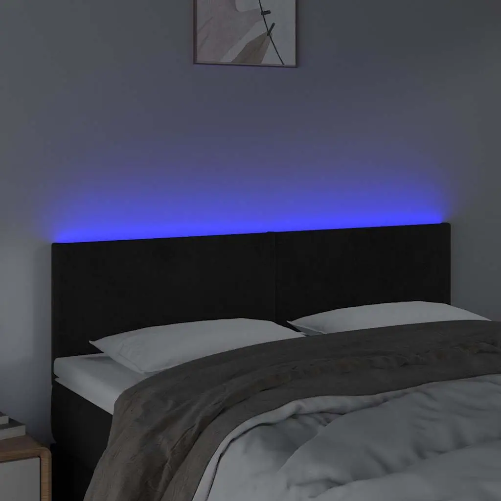 LED Headboard Black 144cm Velvet Bed Frame Bedroom Furniture Modern Design