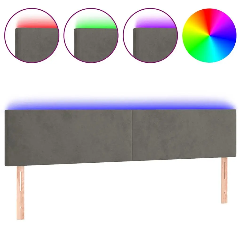 LED Headboard Velvet 160 cm Dark Grey Adjustable Height with Colourful Lighting