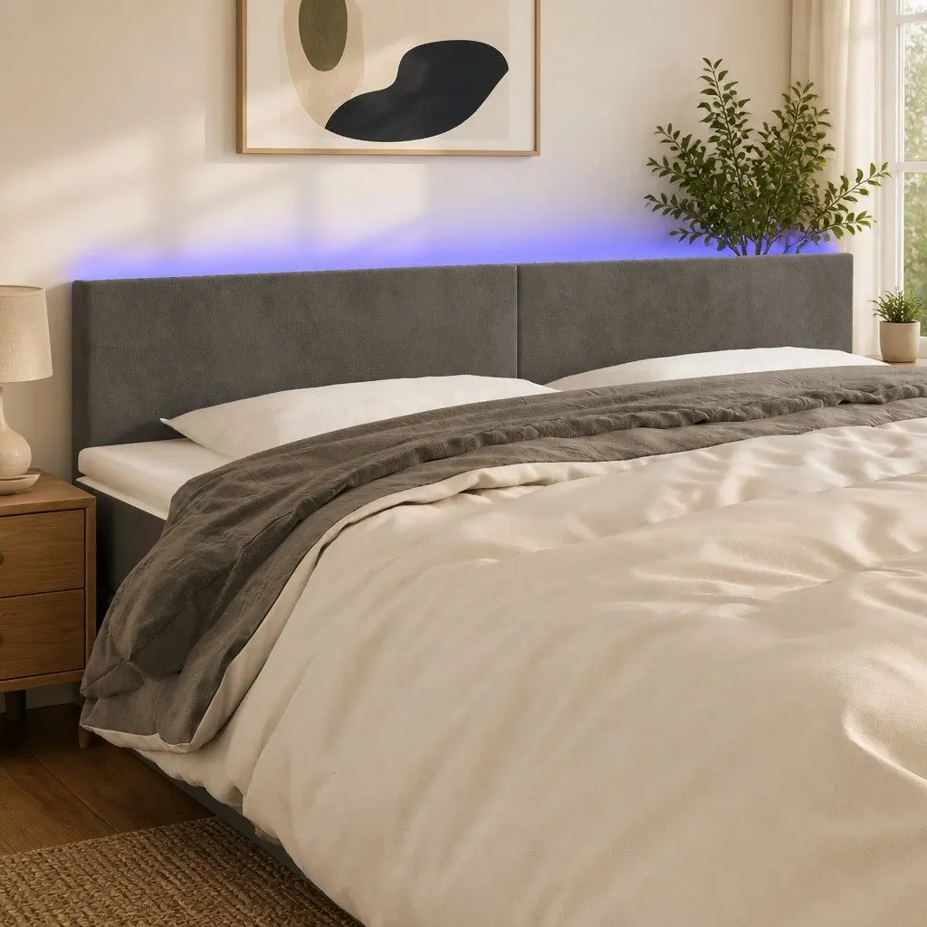 LED Headboard 200 cm Grey Velvet Bed Backrest Modern Bedroom Furniture