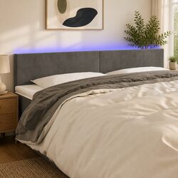 LED Headboard 200 cm in Grey Velvet: Ideal for Any Bedroom