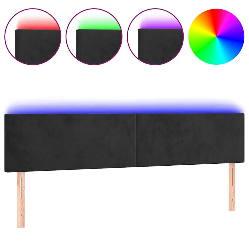 LED Headboard Black 200 cm Velvet Adjustable Height Bedroom Accent with