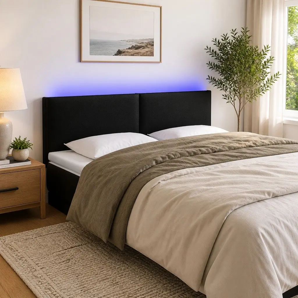 LED Headboard 144 cm Black Faux Leather with Lights