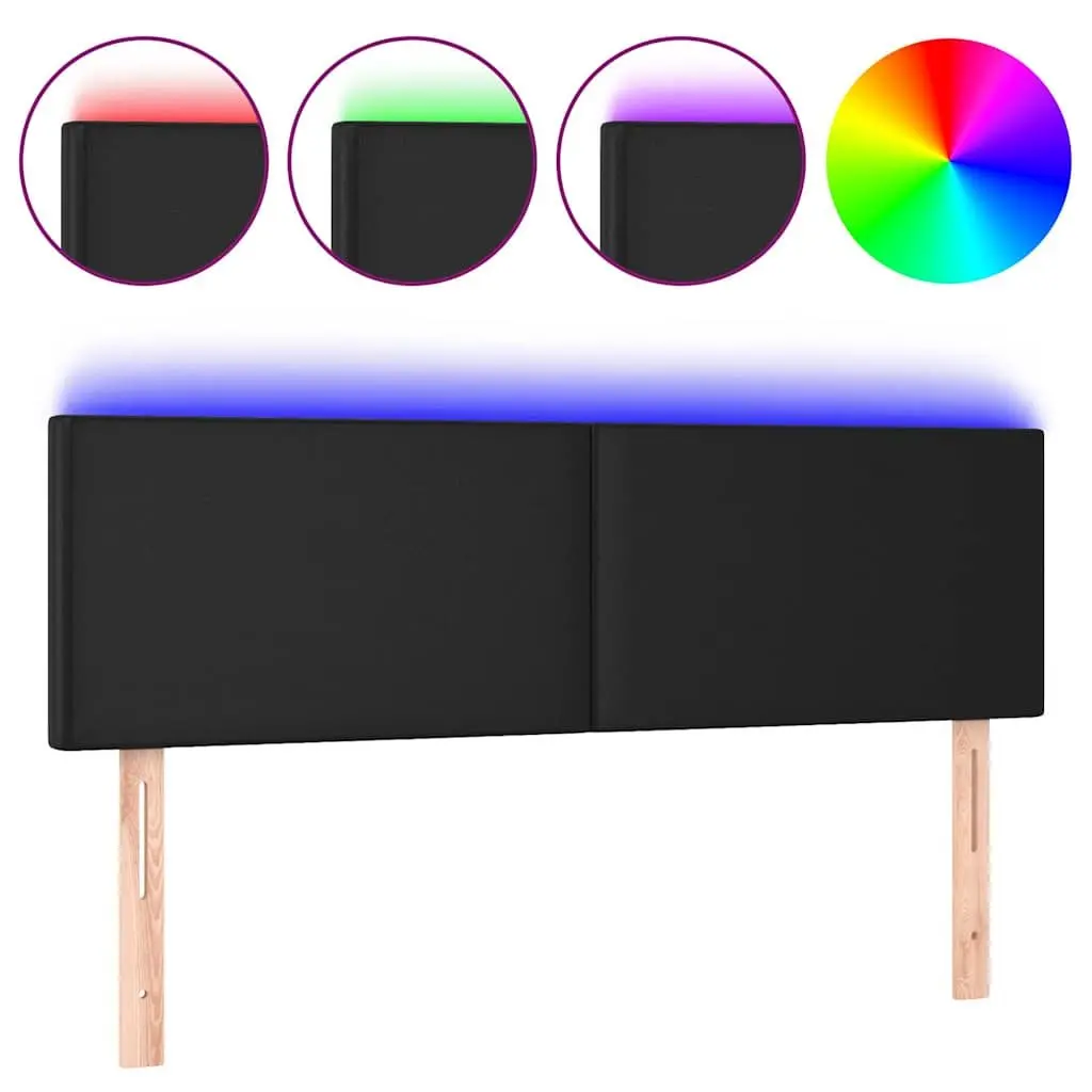 LED Headboard 144 cm Black Faux Leather with Lights