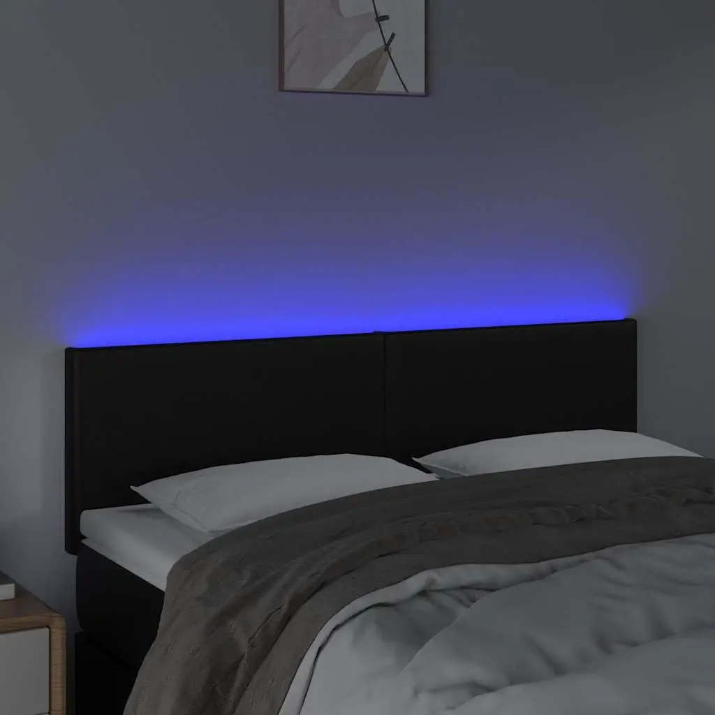 LED Headboard 144 cm Black Faux Leather with Lights