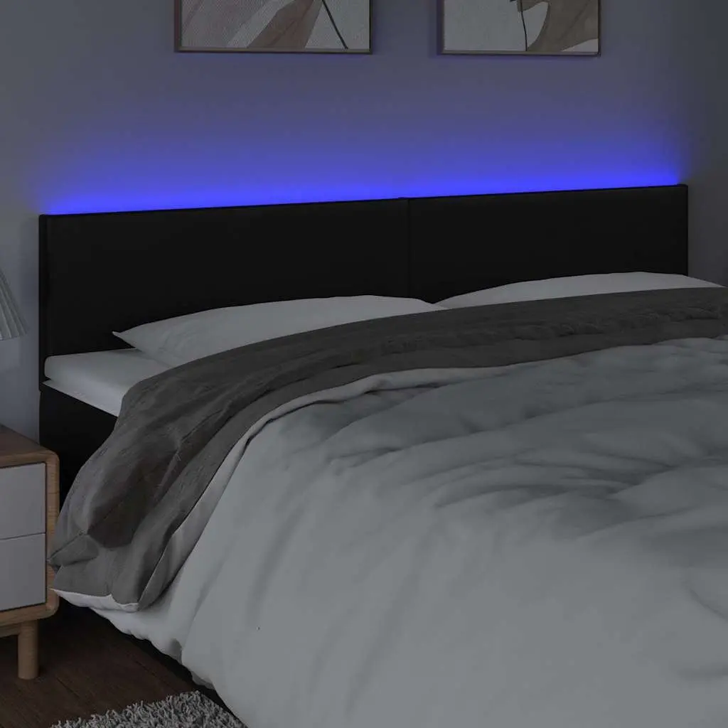 LED Headboard Faux Leather 160cm Black Modern with Colourful Lights