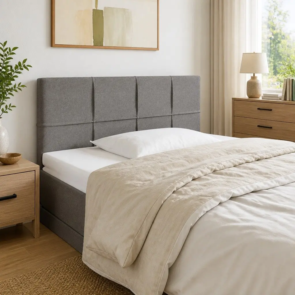 LED Headboard in Grey Fabric for Home Use