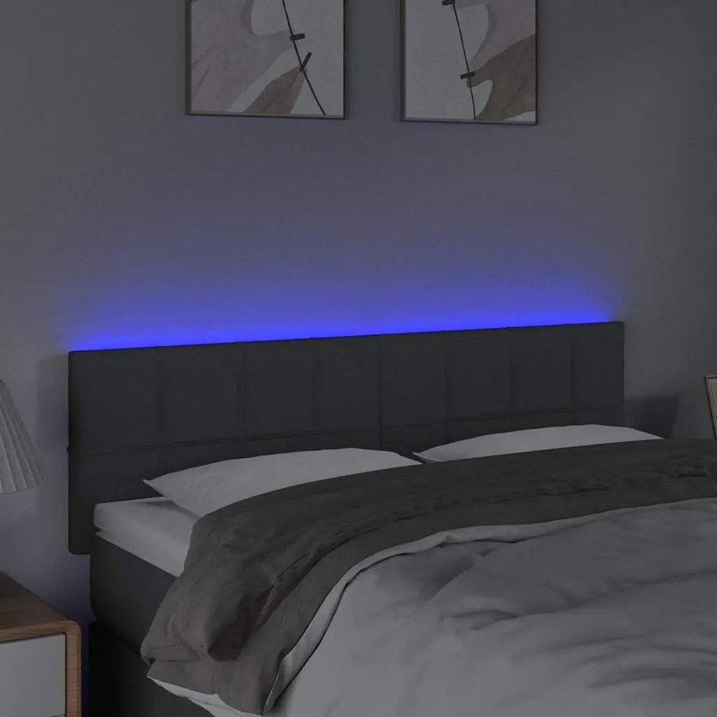 LED Headboard 144 cm Grey Fabric Adjustable Height Bedroom Bed Frame