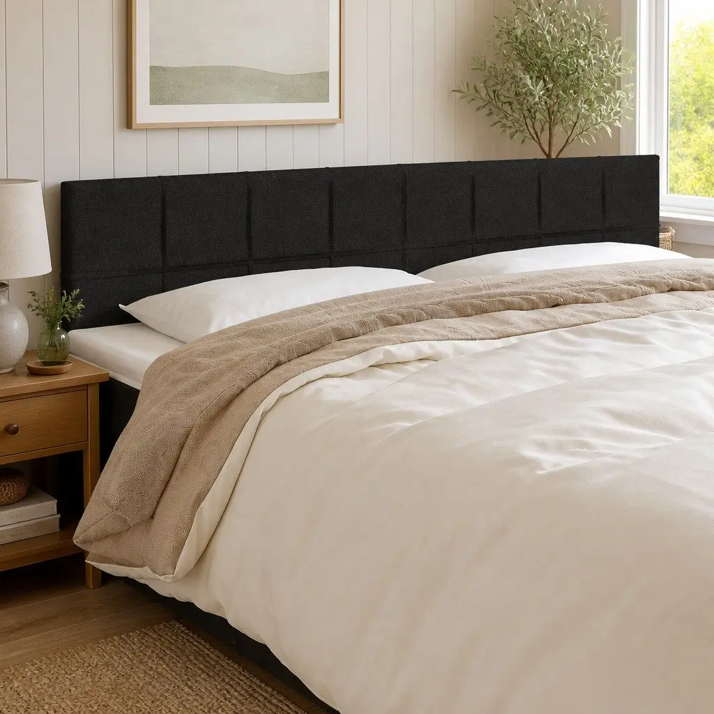 LED Headboard Fabric 160cm Black Adjustable Height Backrest Lighting
