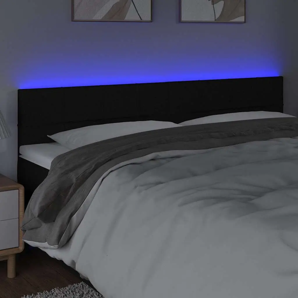 LED Headboard Fabric 160cm Black Adjustable Height Backrest Lighting
