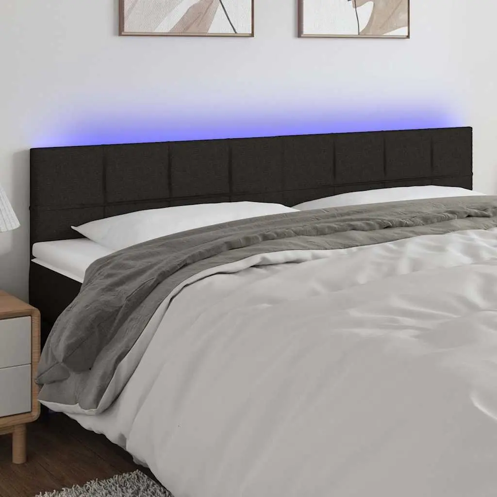 LED Headboard Fabric 200cm Black with Colourful Lights Adjustable Height