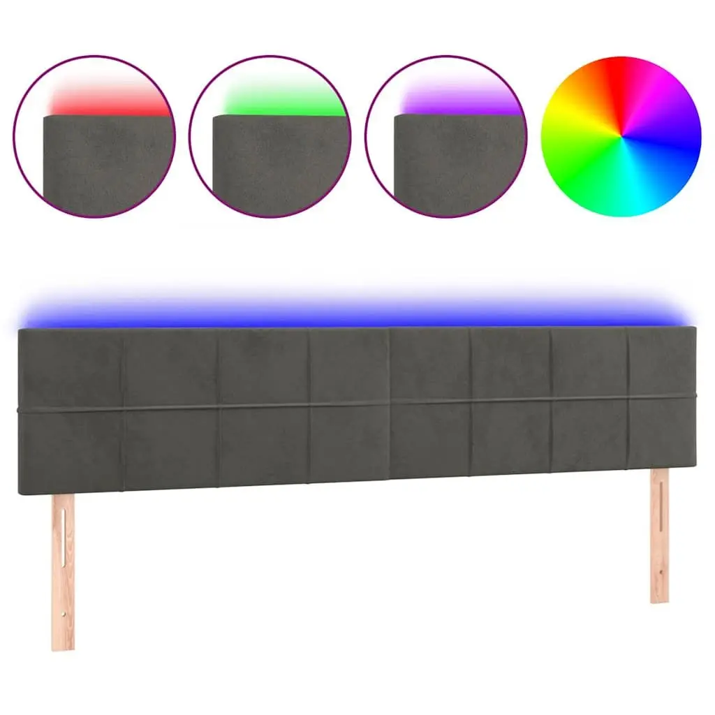 LED Headboard Velvet 160cm Dark Grey Adjustable Height