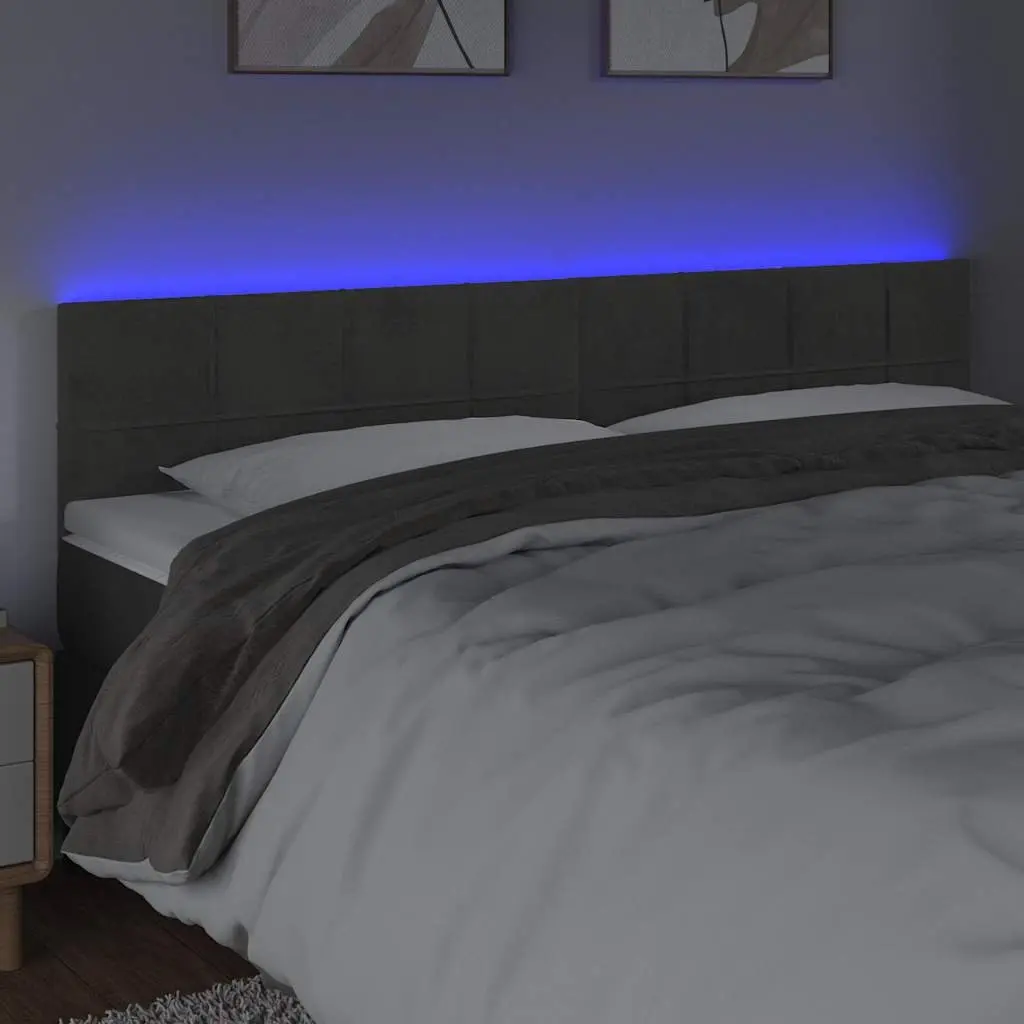 LED Headboard Velvet 160cm Dark Grey Adjustable Height