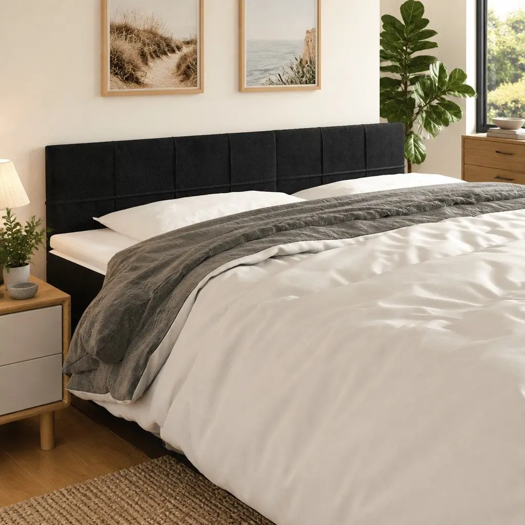 Black Velvet Upholstered LED Headboard 200cm Adjustable Height Modern Bedroom Accent