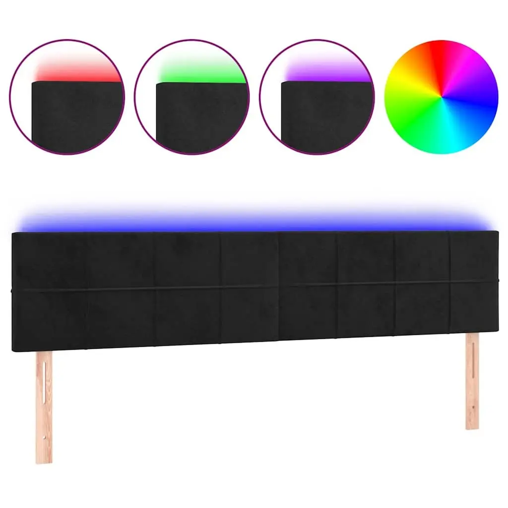 Black Velvet Upholstered LED Headboard 200cm Adjustable Height Modern Bedroom Accent