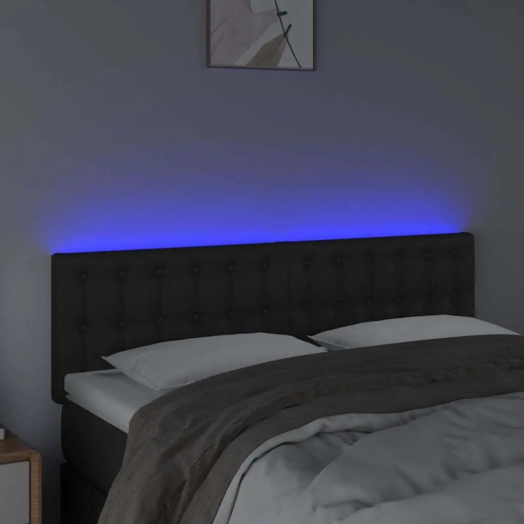 LED Headboard Black Faux Leather Adjustable Height Bed Back Support Modern