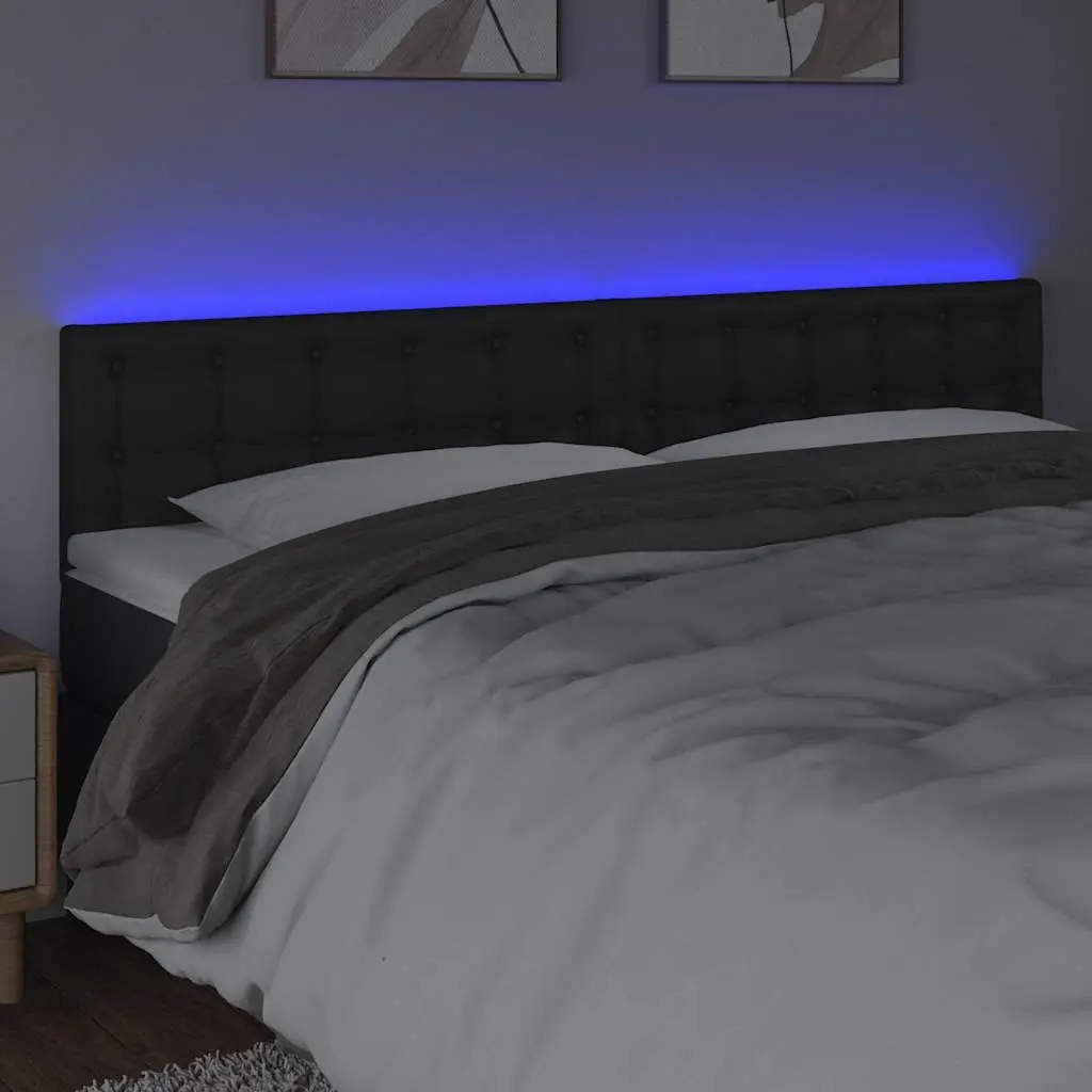 LED Headboard Faux Leather 160cm Black Modern Bedroom Decor