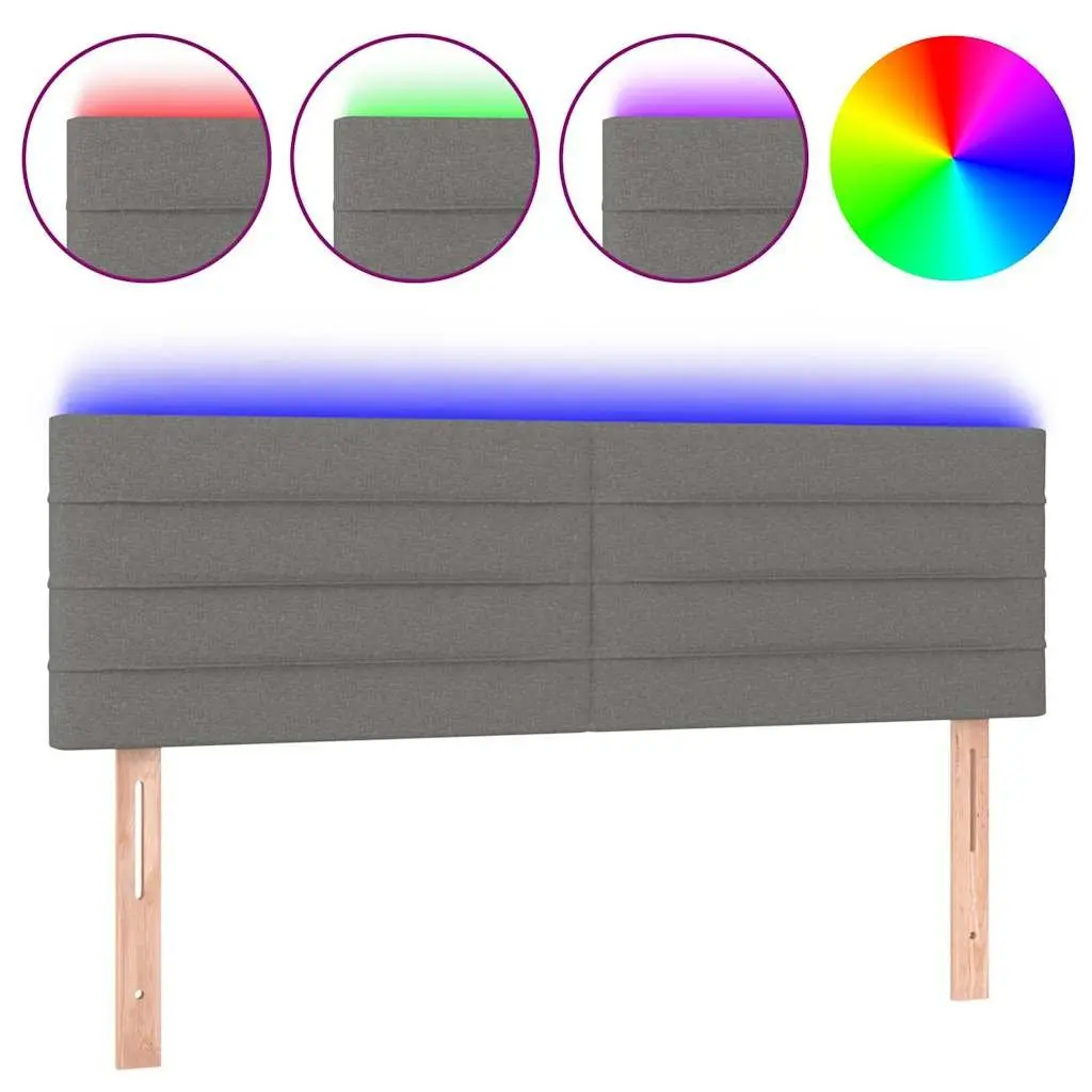 LED Headboard Adjustable Height Dark Grey Fabric 144cm with Colourful Ambient Lighting