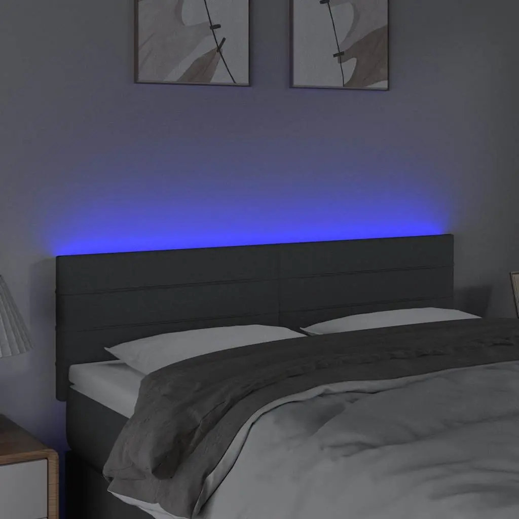 LED Headboard Adjustable Height Dark Grey Fabric 144cm with Colourful Ambient Lighting