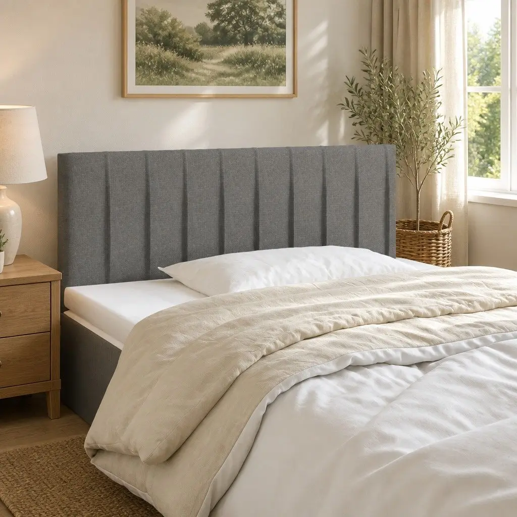 LED Headboard Grey 100x5x78/88 cm Fabric Adjustable Height Modern Bedroom Wall