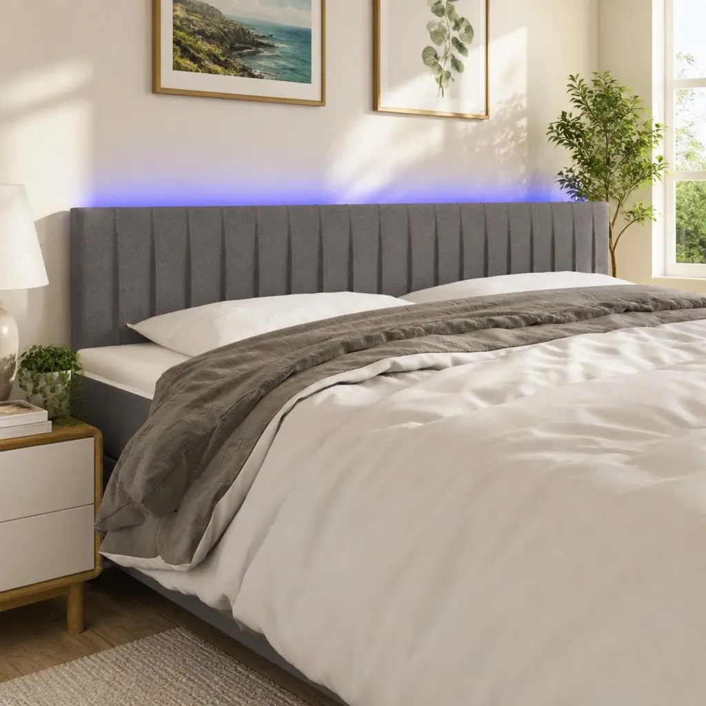 LED Headboard Fabric 160cm Adjustable Height Dark Grey Bedroom Wall Mount