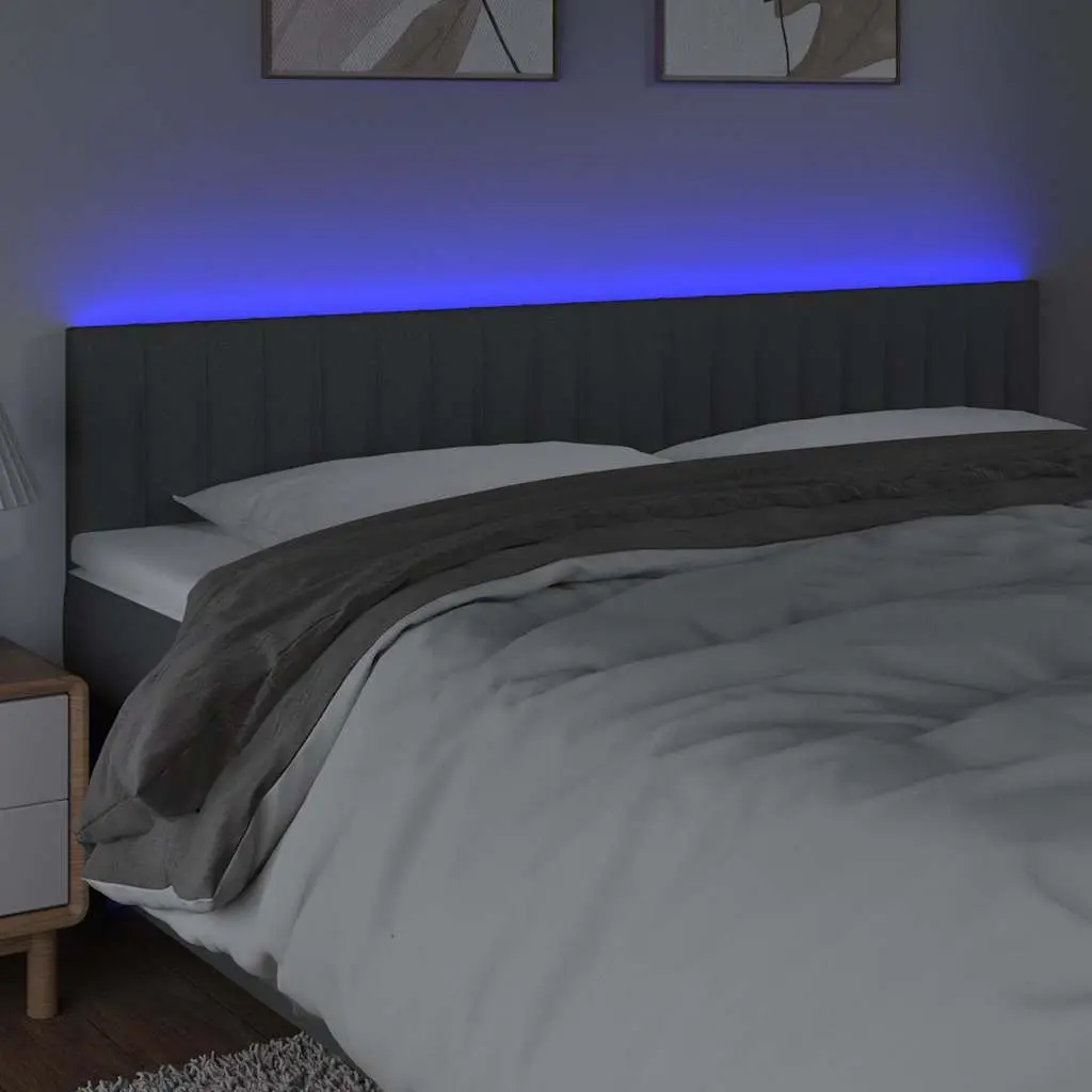 LED Headboard Fabric 160cm Adjustable Height Dark Grey Bedroom Wall Mount