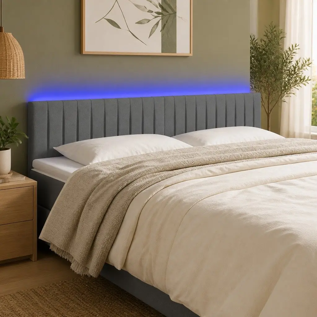 LED Headboard 200 cm Grey Fabric Bedroom Wall Mount Modern Design Adjustable