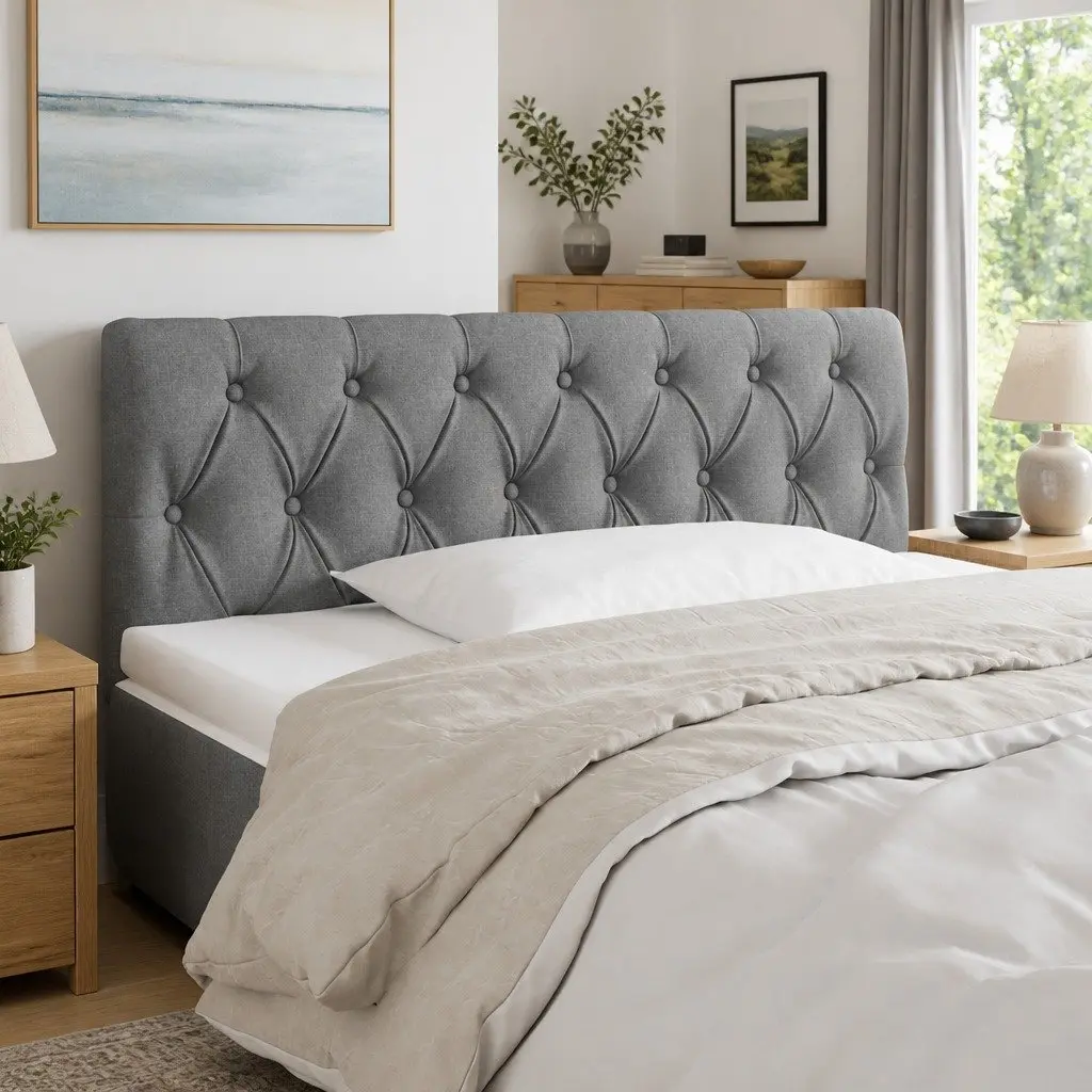 LED Headboard 100cm Dark Grey Fabric Adjustable Height Modern Bedroom