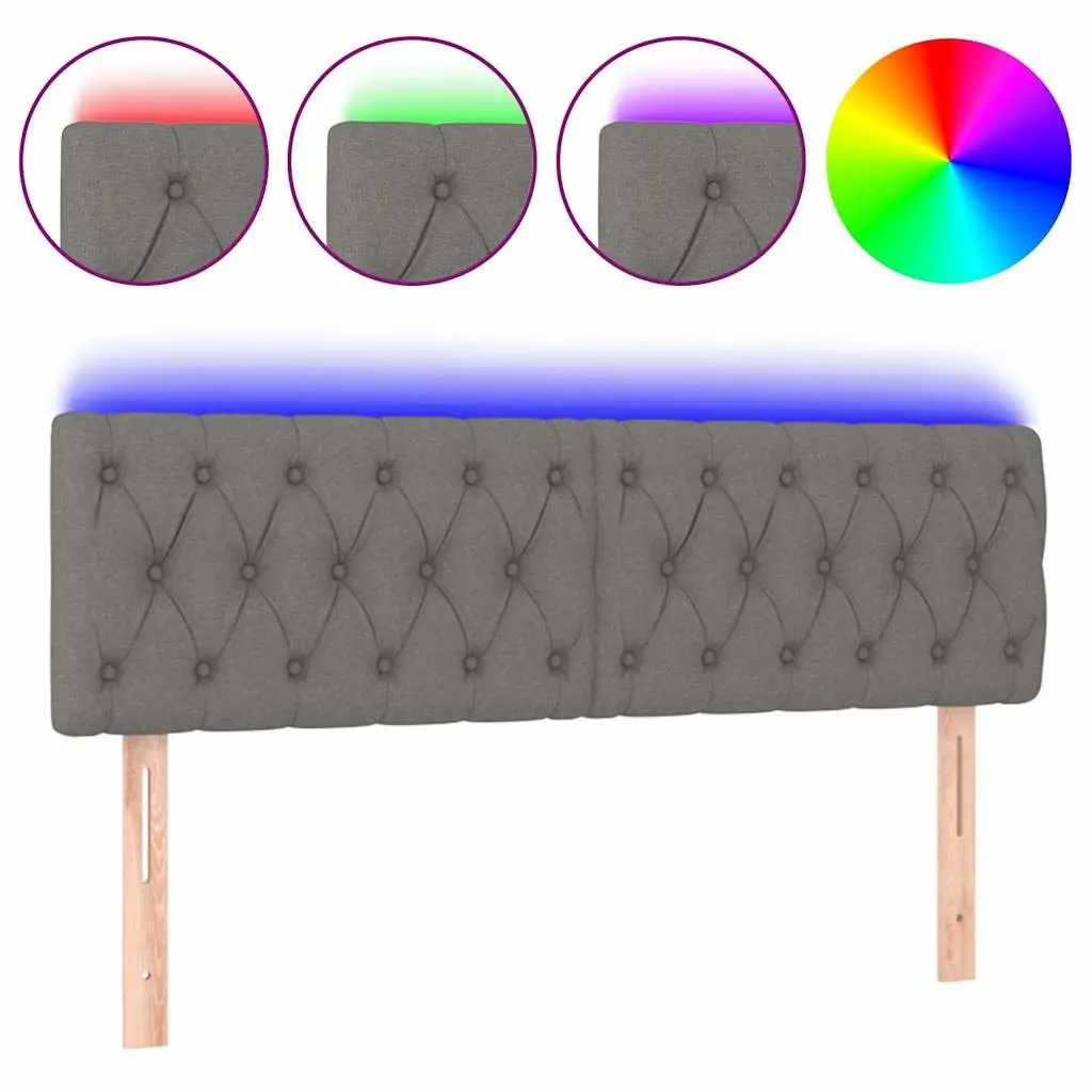 LED Headboard 144 cm Grey Fabric Adjustable Height Modern Bedroom Bed Frame