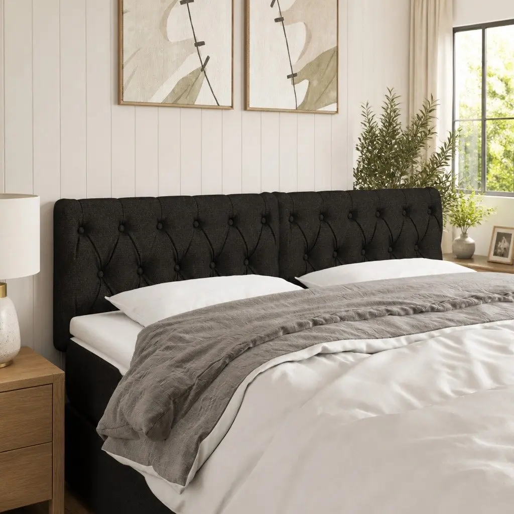 LED Headboard Black 144x7x78/88 cm Fabric Bedroom Adjustable Height Modern Touch