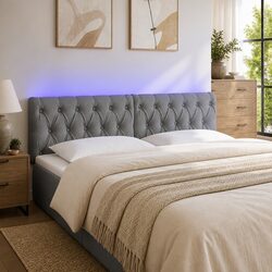 Adjustable Grey Fabric LED Headboard for Comfort