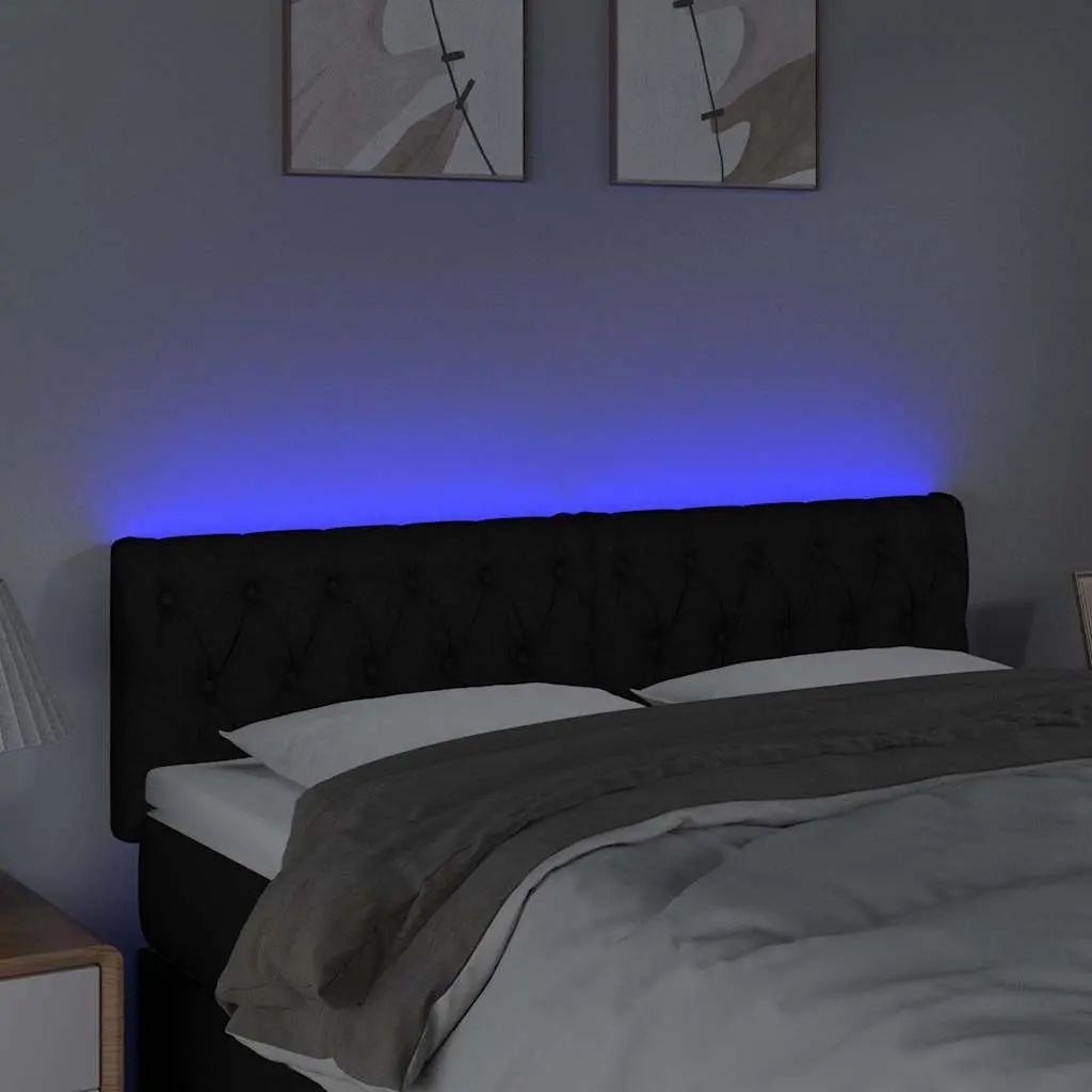 LED Headboard 160 cm Black Fabric Bed Head with Adjustable Height Colourful