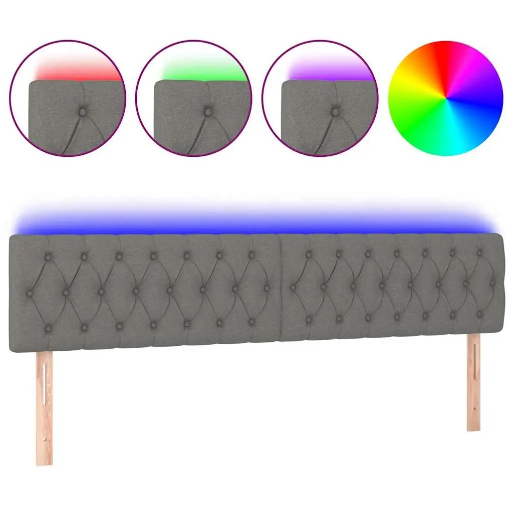 Adjustable Height Grey Fabric LED Headboard 200cm Modern Bedroom Wall Mount